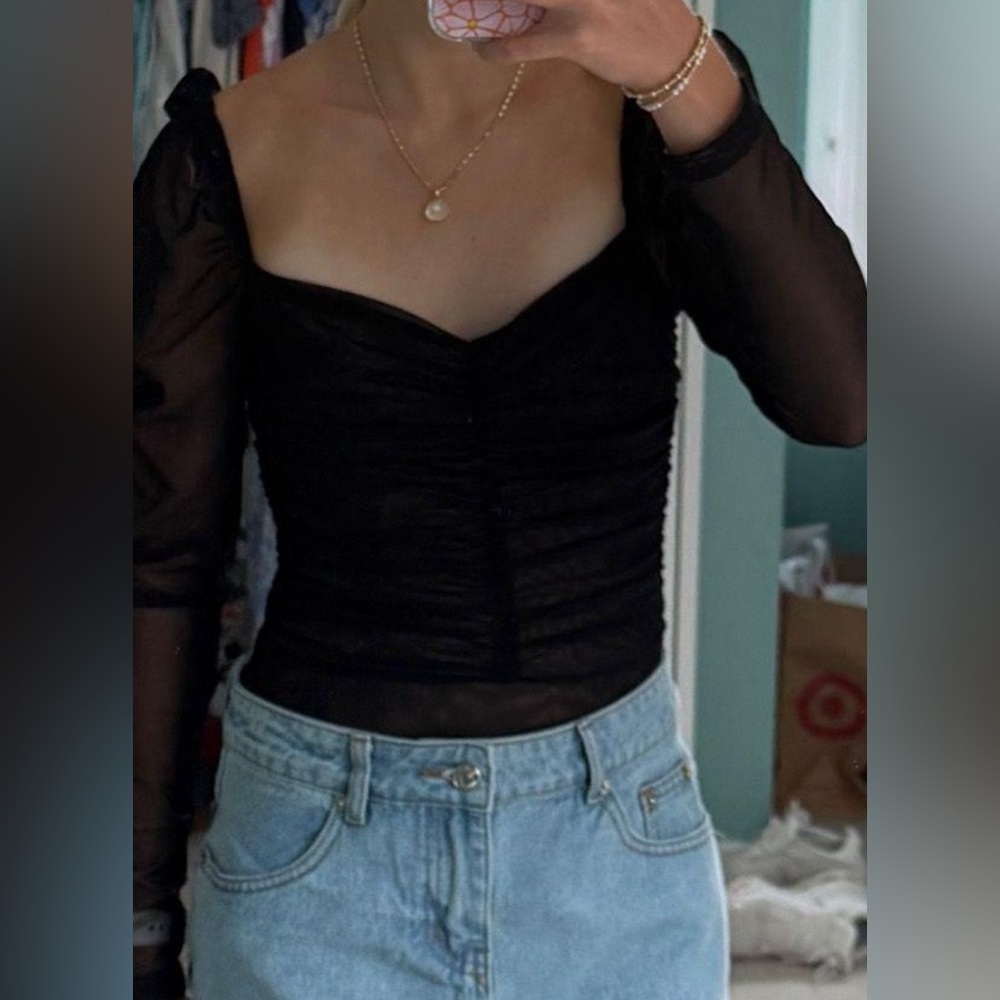 Princess Polly Black Sheer Sleeve Bodysuit